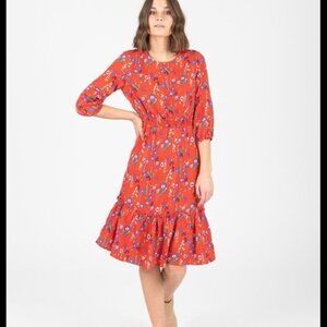 Piper & Scoot Morgan Floral Ruffle Midi Dress Poppy Red Small S 3/4 Sleeves